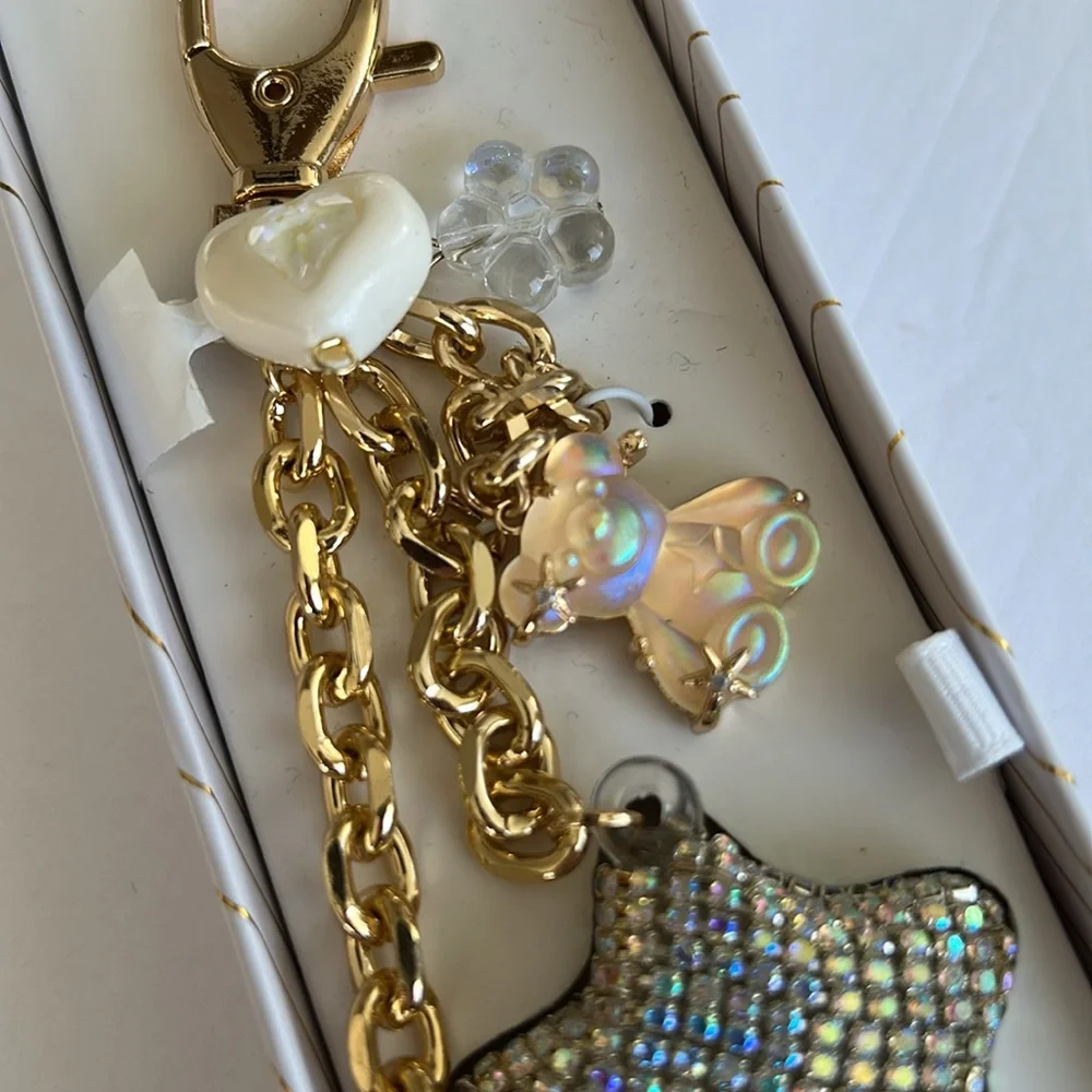 Bling Silver and Gold puffy Star and Heart Handbag charm/Keychain